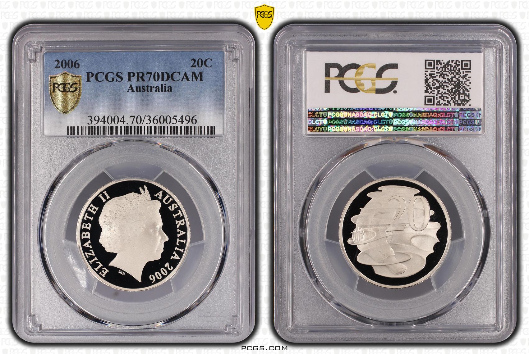 Small SD, Top pop, Twenty Cent, 2006, PCGS PR70DCAM