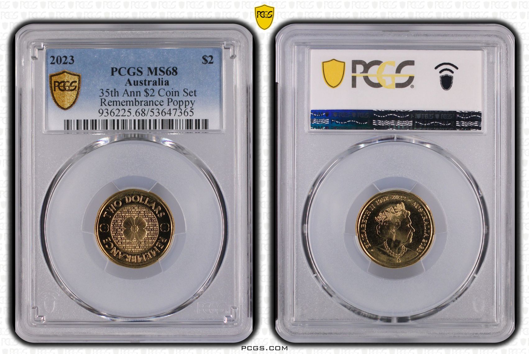 35th Ann $2 Coin Set Remembrance Poppy, Two Dollar, 2023, PCGS MS68