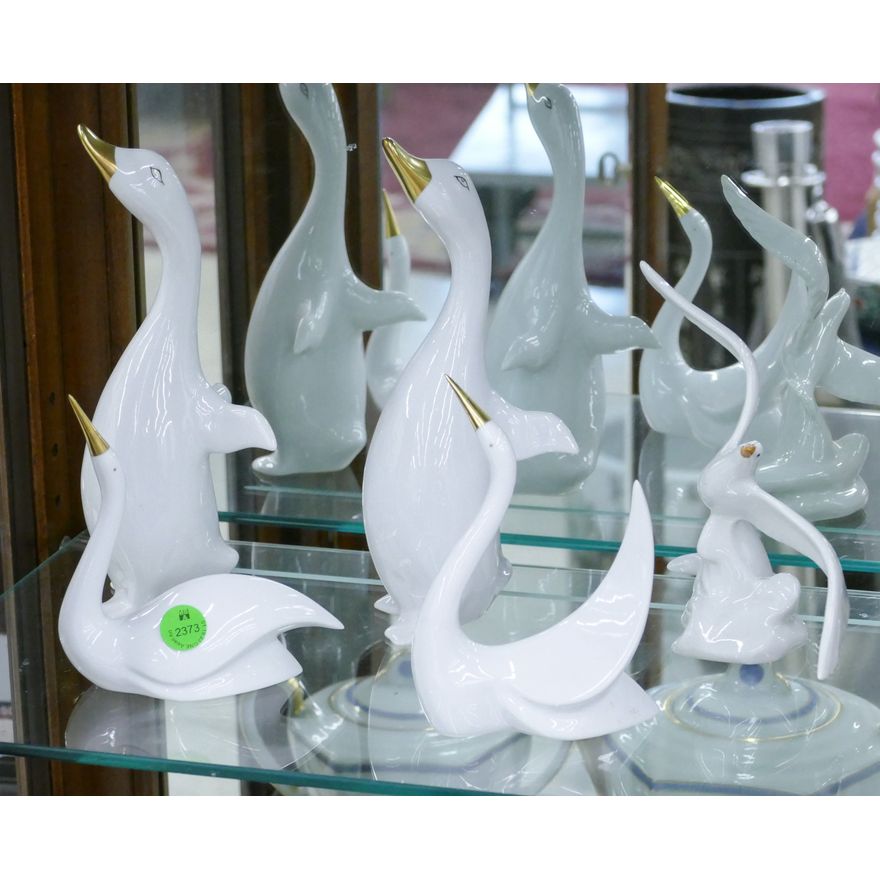 5pc Hollohaza Hungarian White Porcelain Birds etc. 5'' to 9''