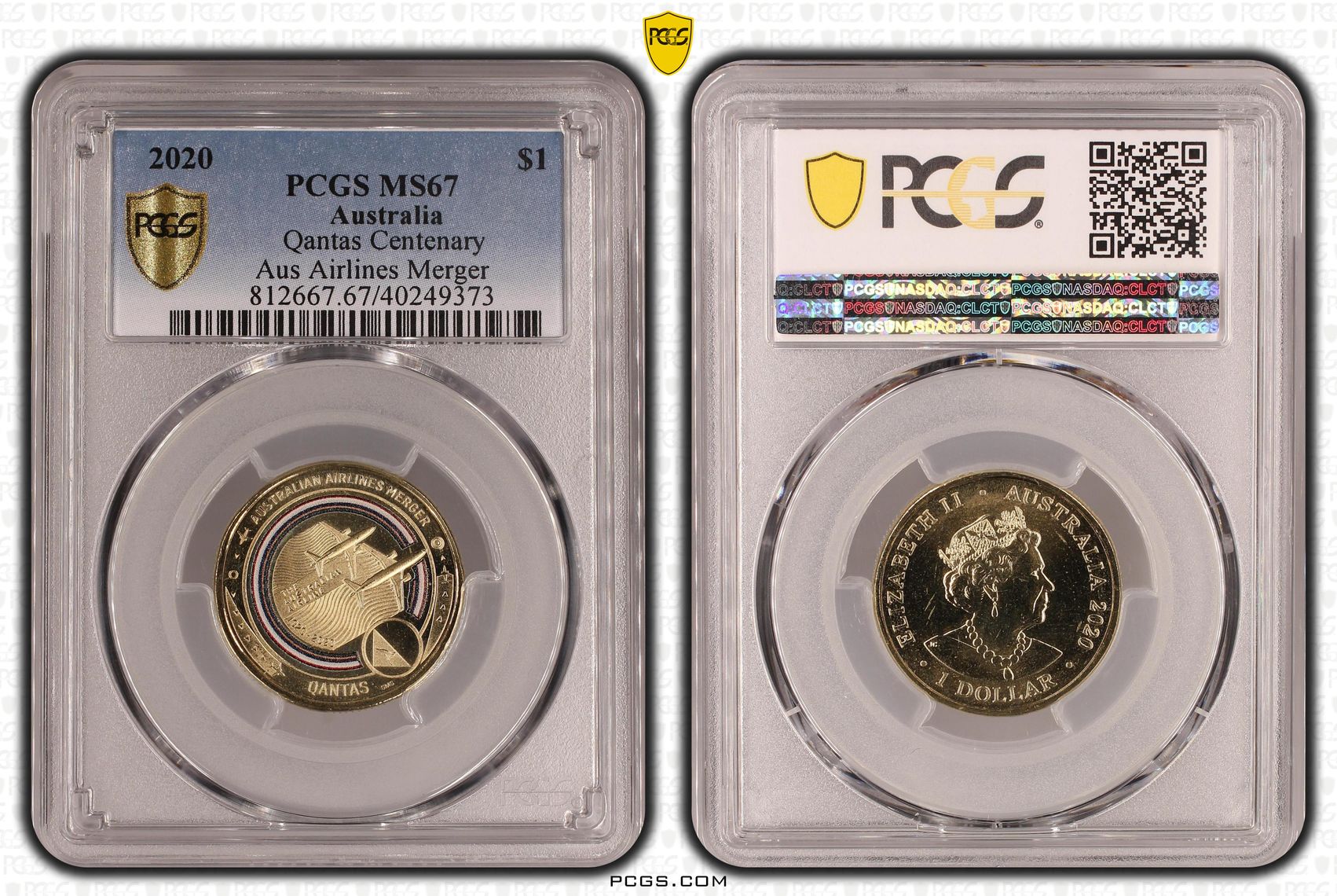 Qantas Centenary Aus Airlines Merger, One Dollar, 2020, PCGS MS67
