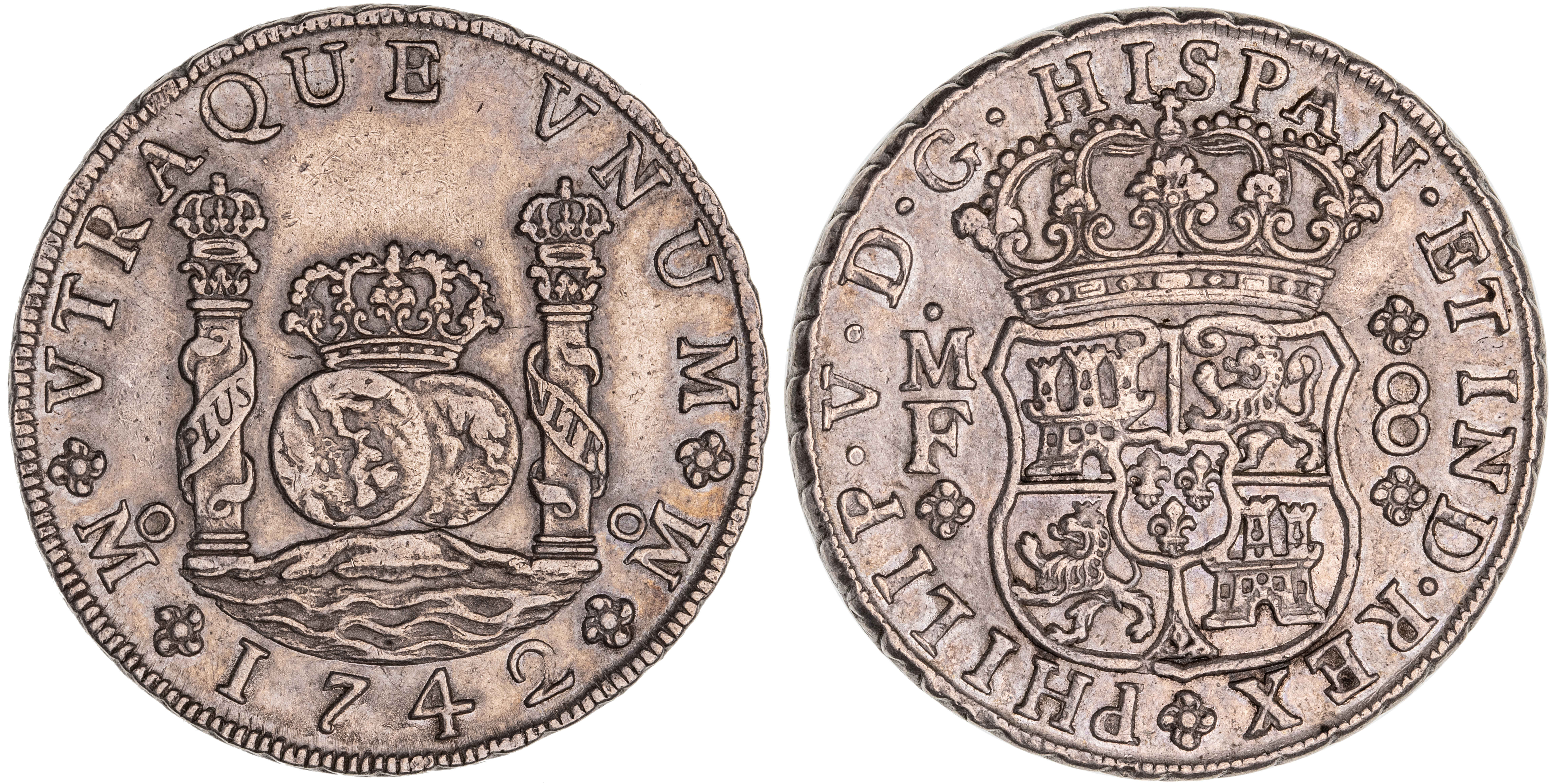Mexico, Phillip V, Eight Reales, 1742-MF, EF