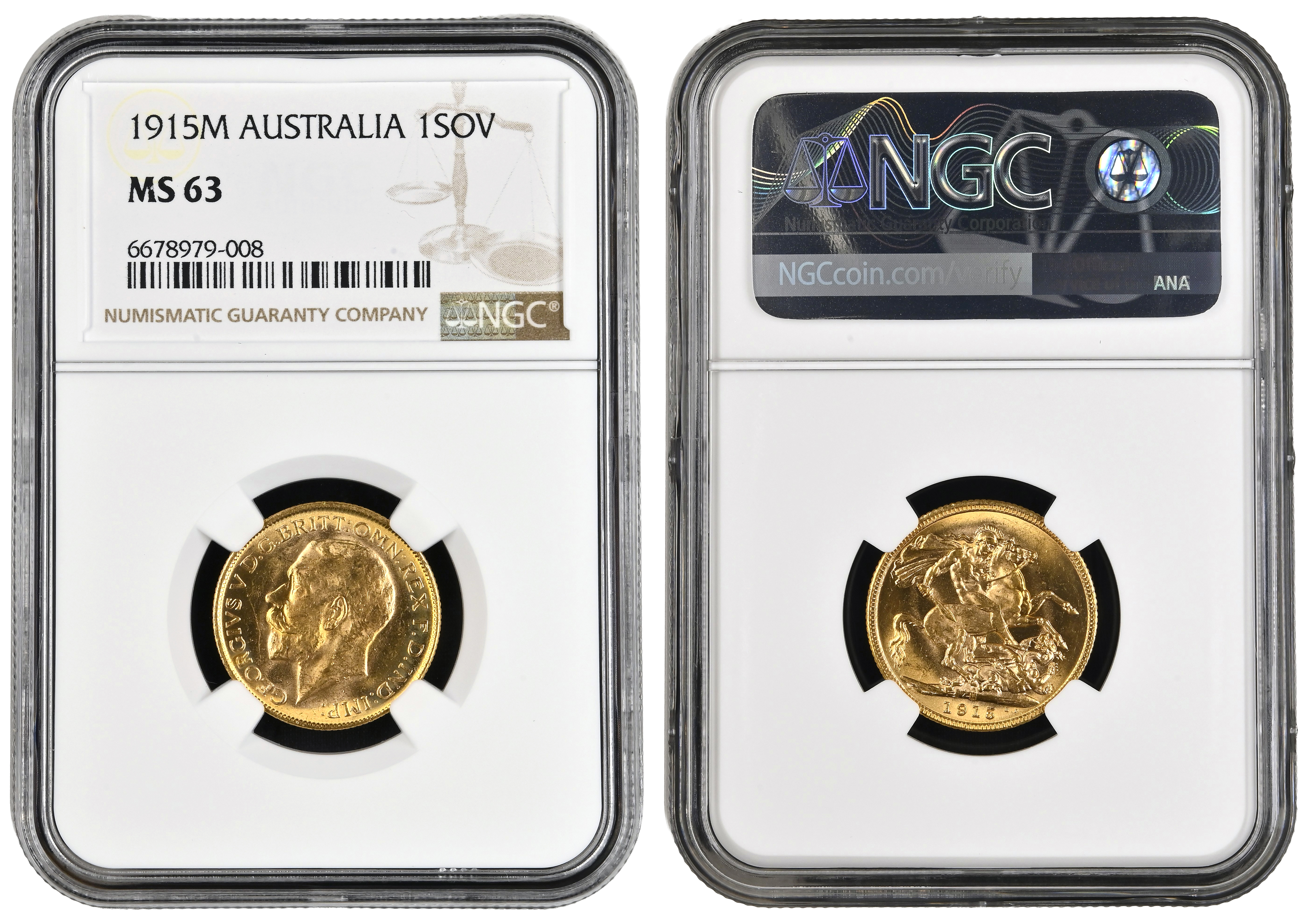 82 · George V, Sovereign, 1915-M, NGC MS63