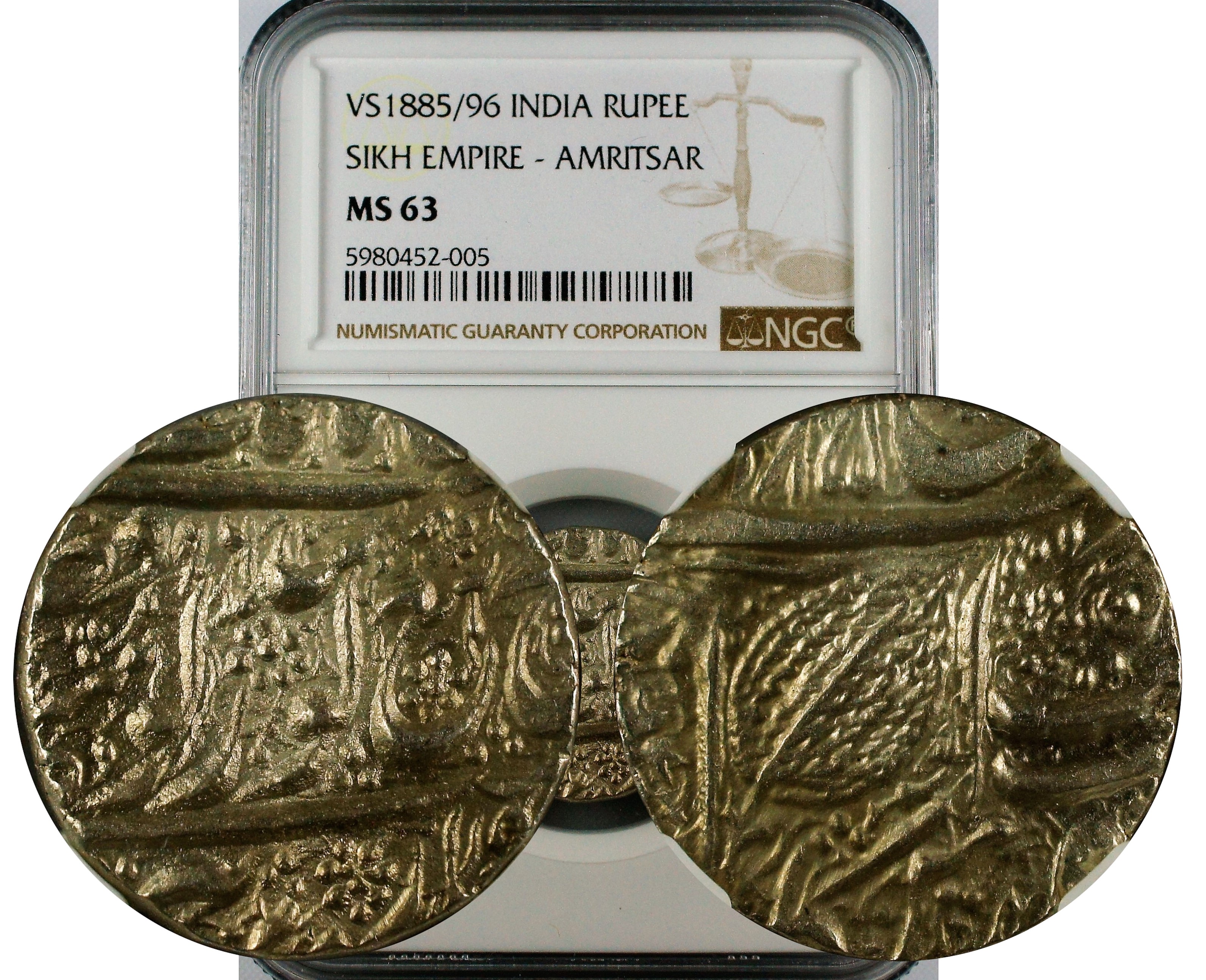 India Sikh Empire VS1886//96 Rupee NGC MS63 Amritsar Mint
