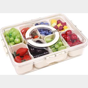 SNACKLE BOX CONTAINER - DIVIDED SERVING TRAY WITH LID AND HANDLE - PORTABLE SNACK BOX CONTAINER CANDY ORGANIZER SNACK PLATTERS FRU