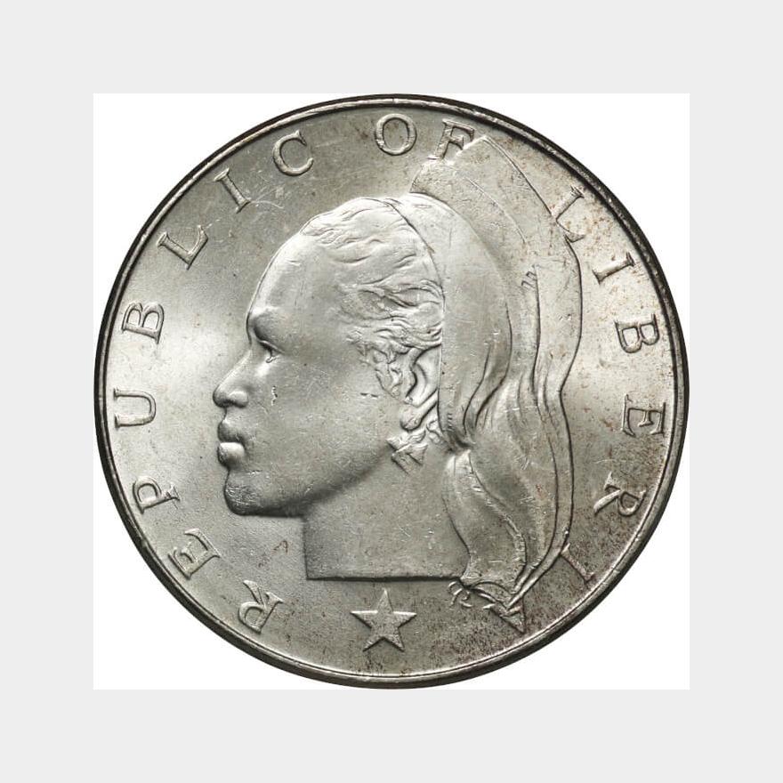 リベリア-Liberia. 1962. 未使用. UNC. Silver. ドル(Dollar). 女性頭像 1 