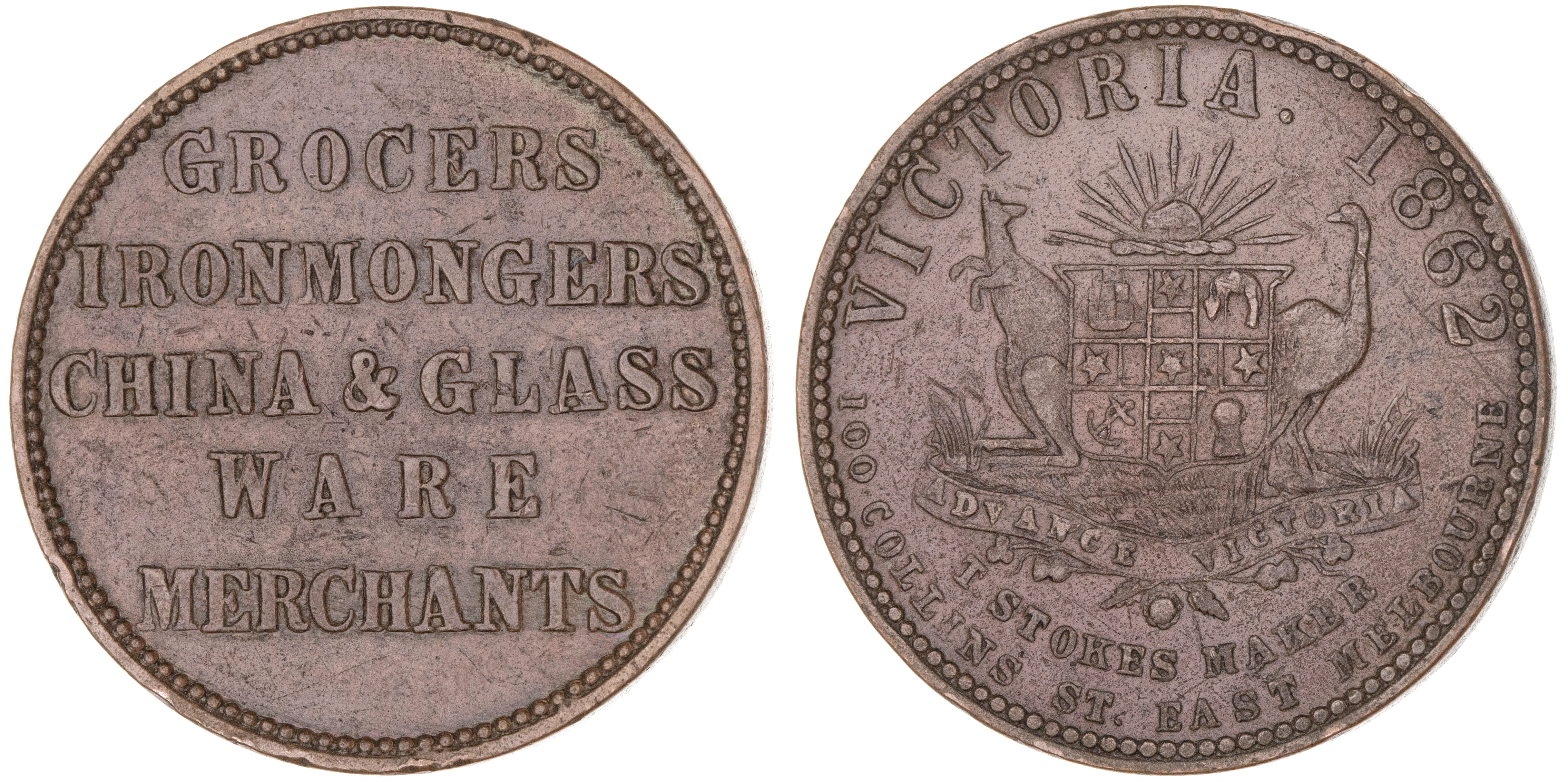 Castlemaine, Victoria, Murray & Christie, Penny, 1862, VF