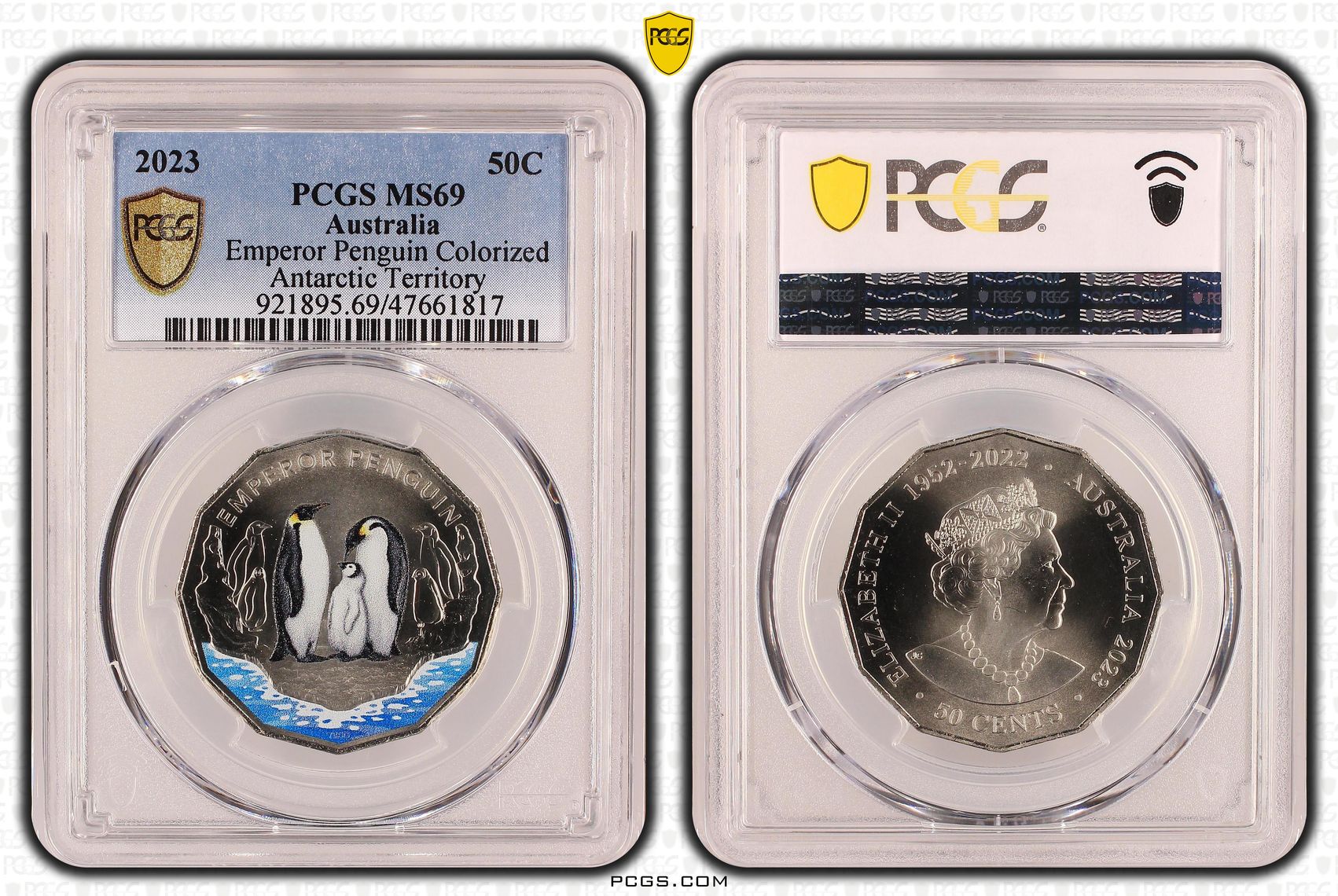 Emperor Penguin Colorized , Fifty Cent, 2023, PCGS MS69