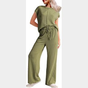 SHEWIN WOMEN'S 2 PIECE OUTFITS LOUNGE SETS CASUAL CAP SLEEVE PULLOVER TOPS MATCHING DRAWSTRING WIDE LEG PANTS TRACKSUIT SET SZ LG