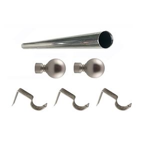 Matoc 32mm Single Curtain Pole Set Steel Brackets Ball Finials Silver Silver 500 cm |
