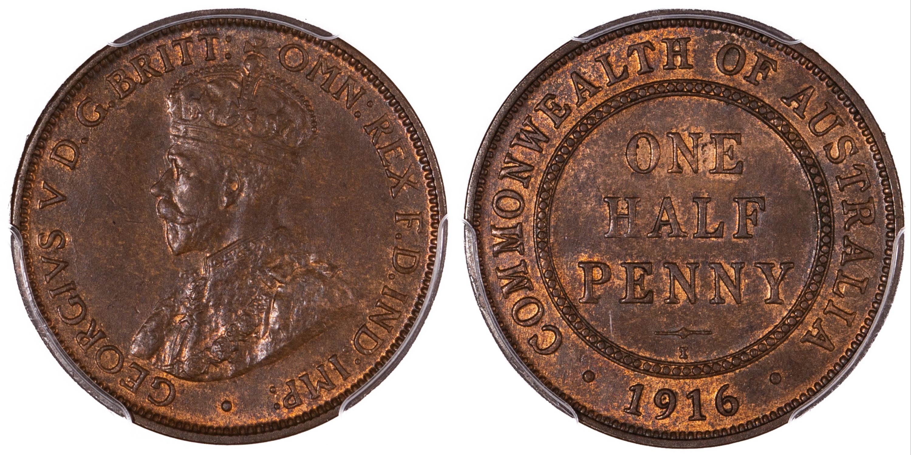 George V, Halfpenny, 1916-I, PCGS MS 64BN