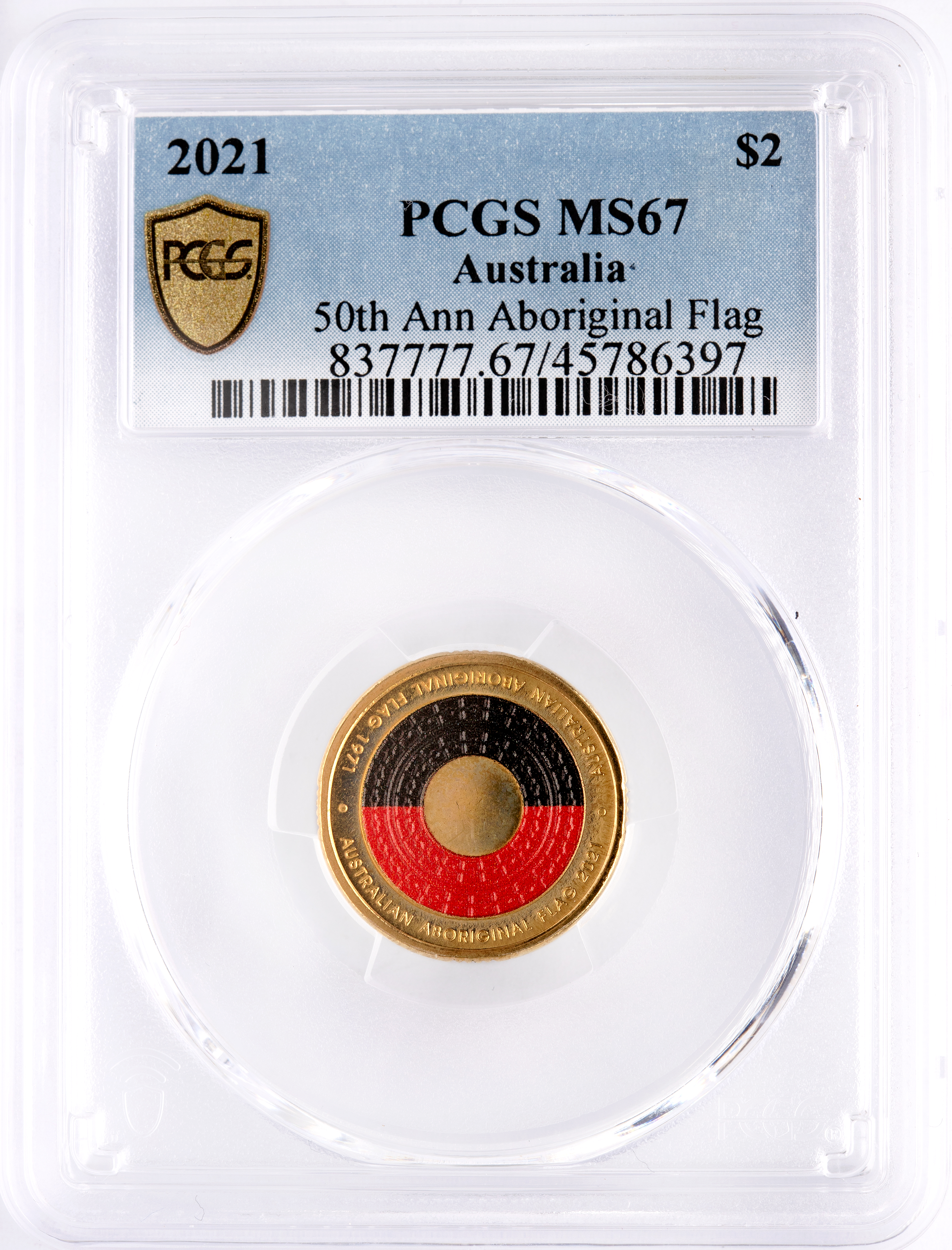 50th Ann Aboriginal Flag, Two Dollar, 2021, PCGS MS67