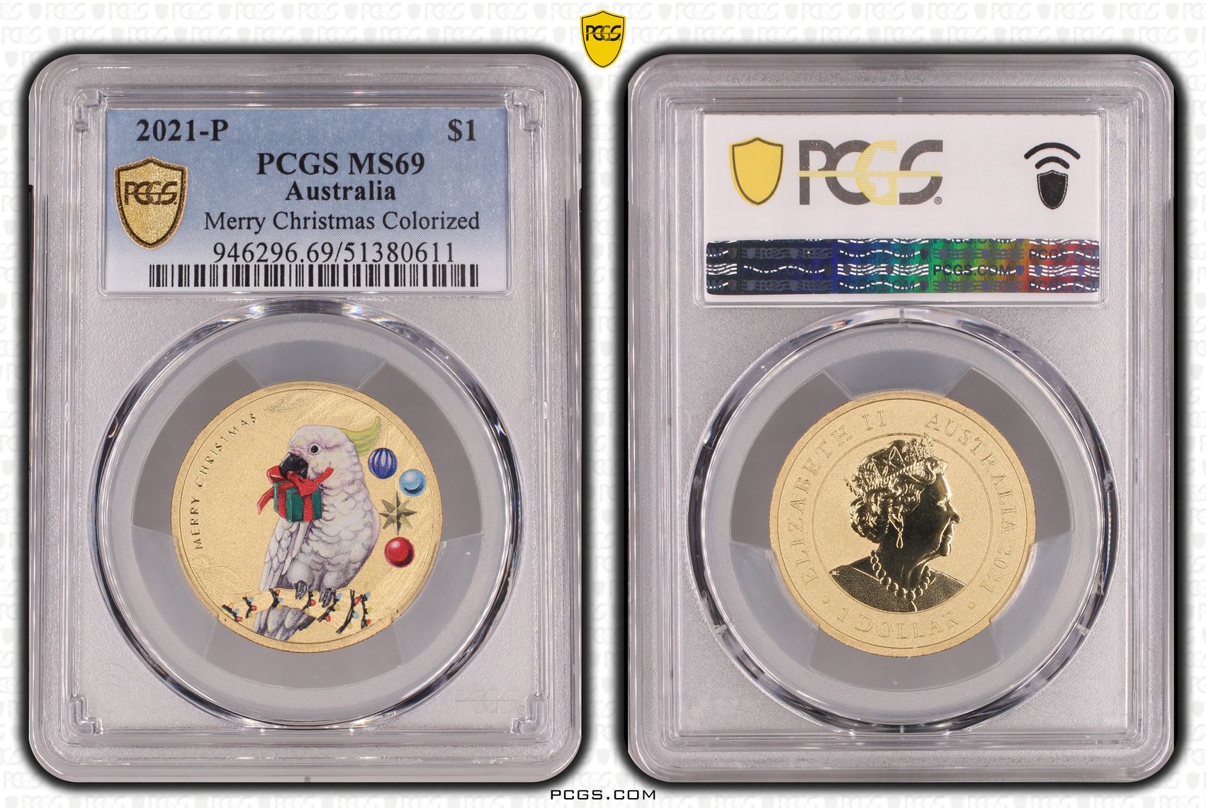 Merry Christmas Colorized, One Dollar, 2021-P, PCGS MS69