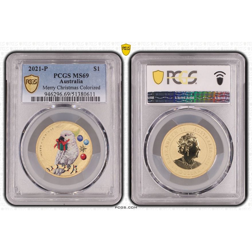 Merry Christmas Colorized, One Dollar, 2021-P, PCGS MS69