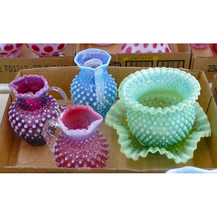 Box 5pc Fenton Hobnail Assorted Color Glass