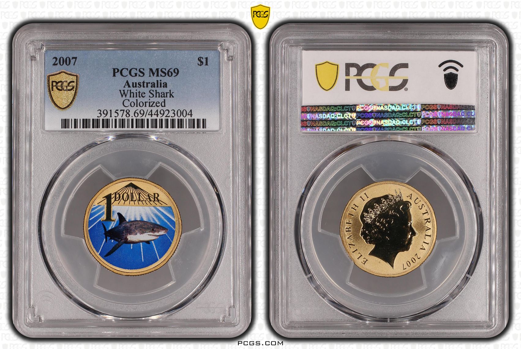 185 · 2007 Australia One Dollar, $1 White Shark PCGS - MS69 POP 5/0 -004