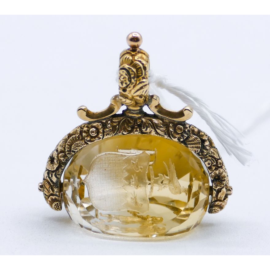 Victorian 14k Spinning Glass Intaglio Watch Fob 1.5'' - 18 Grams TW