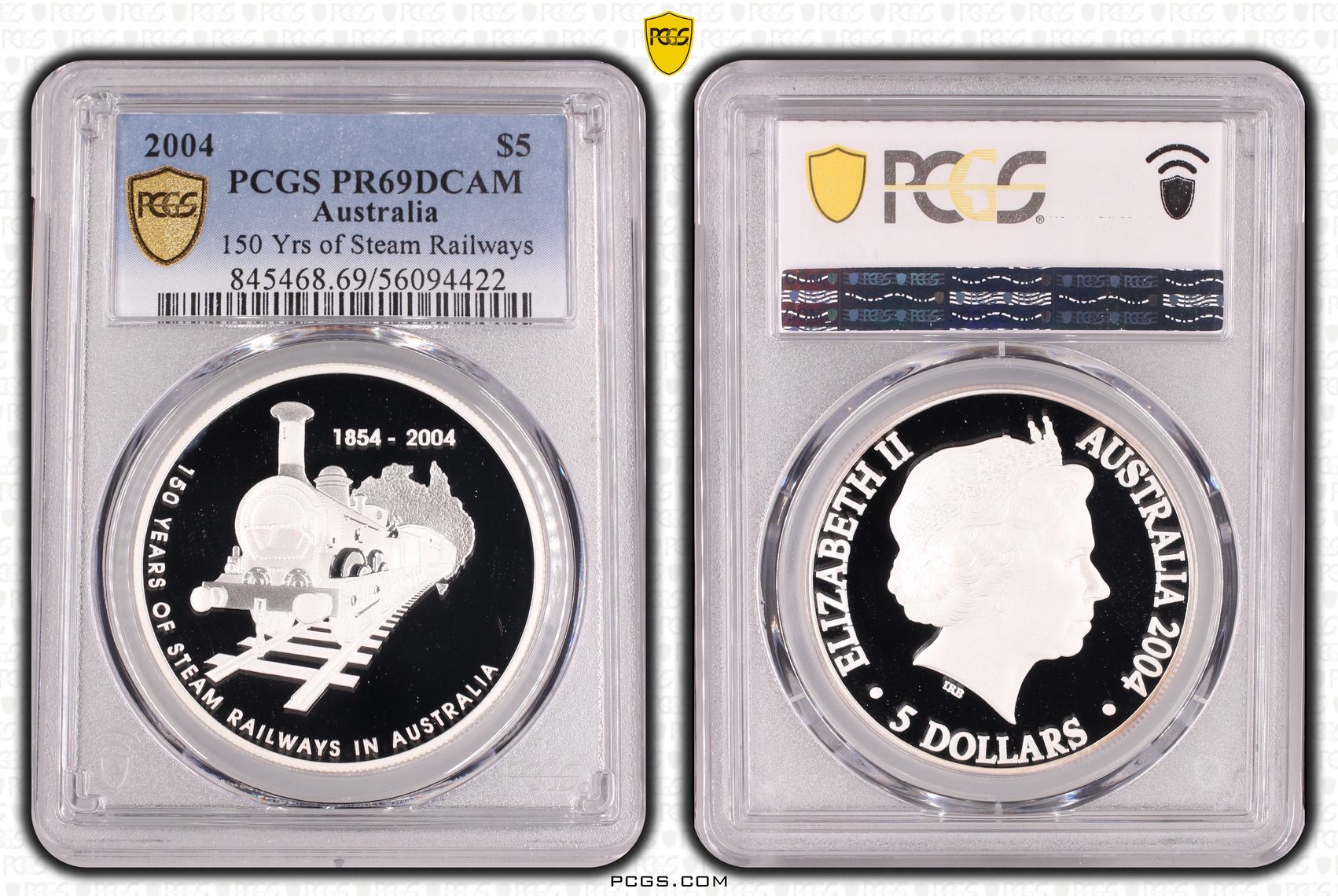 150 Yrs of Steam Railways, Five Dollar, 2004, PCGS PR69DCAM