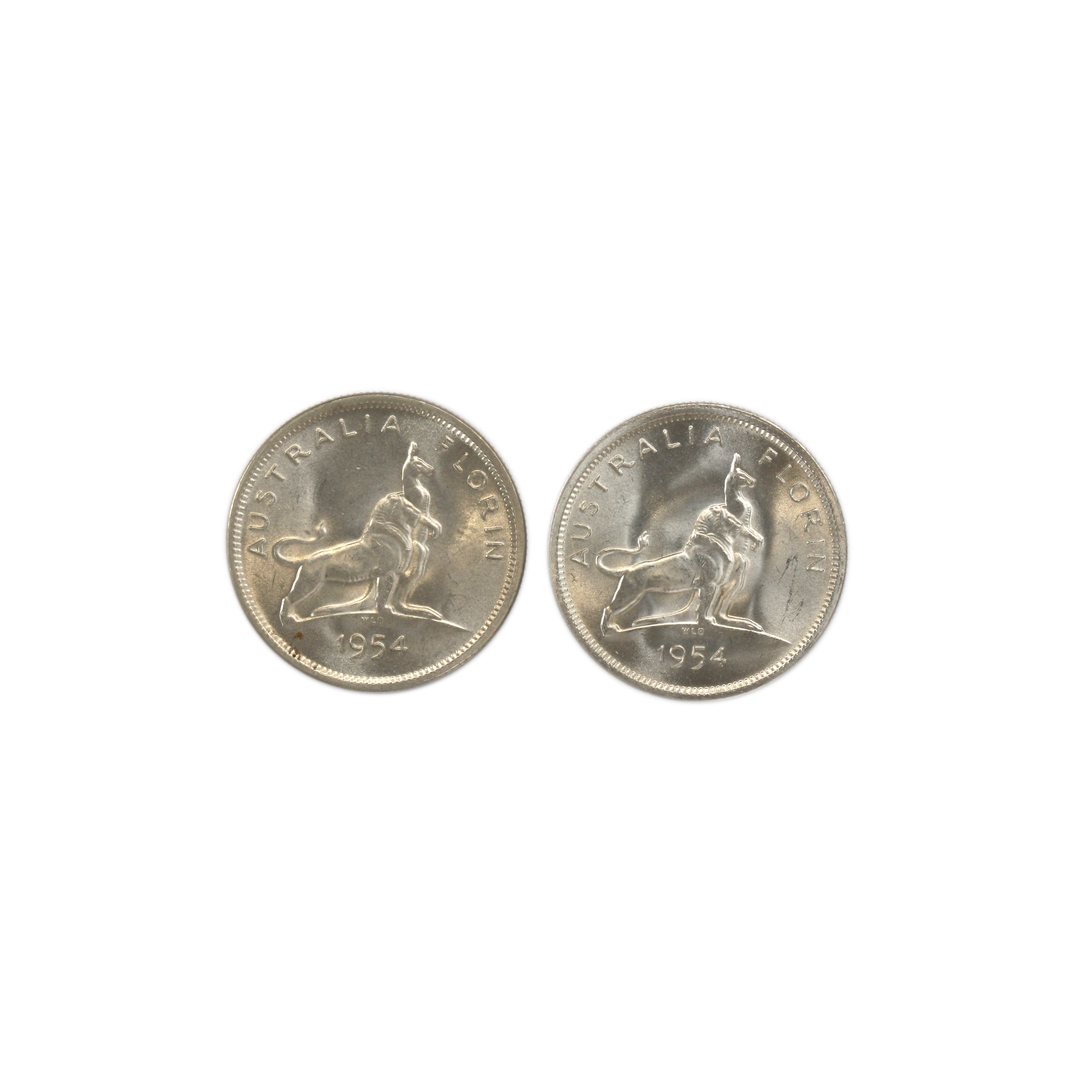 1104. · Pair, Elizabeth II, Florin,  1954 Royal Visit, CHU
