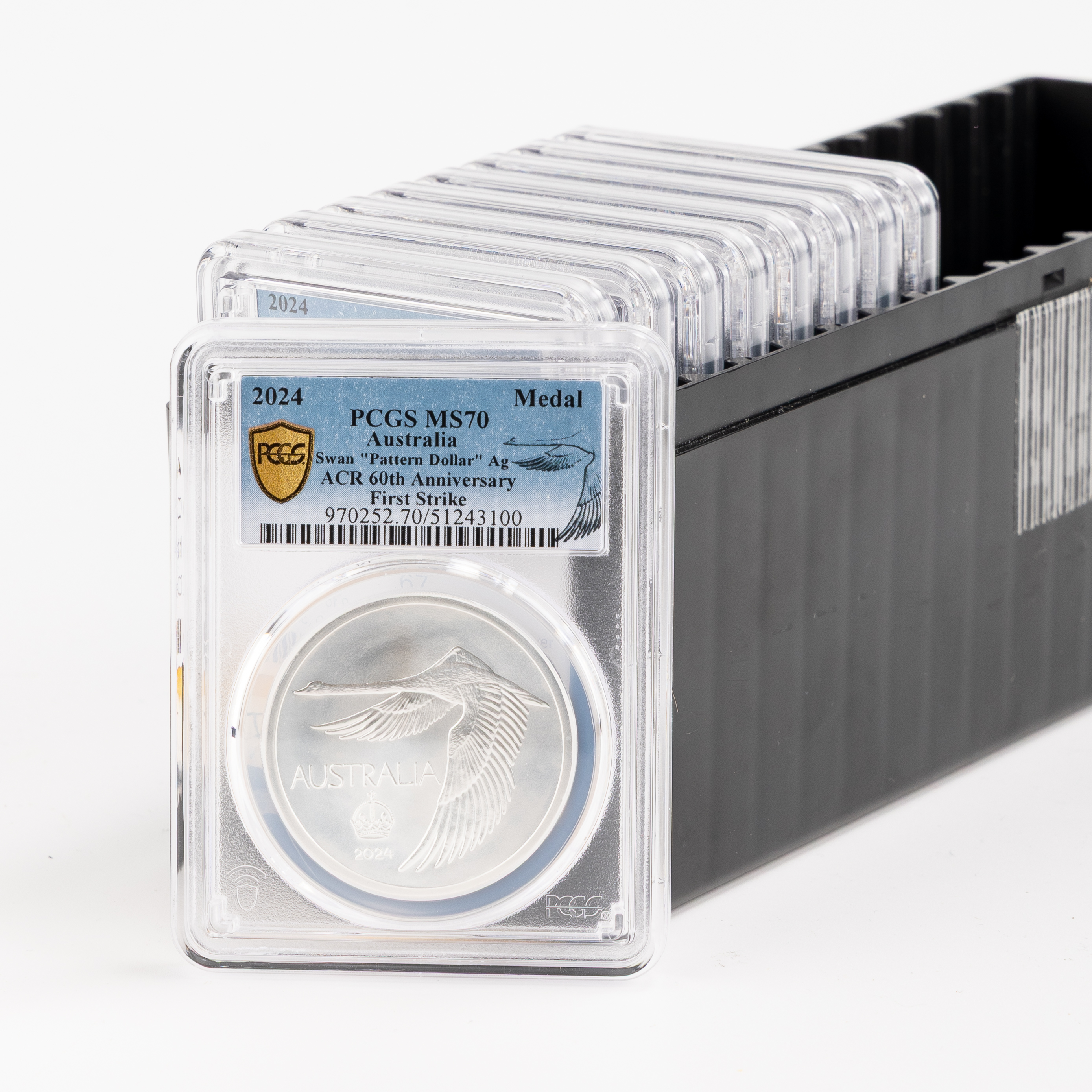 Group of 9 ACR Swan Pattern Dollar Silver Unc, Crown, 2024, PCGS MS70