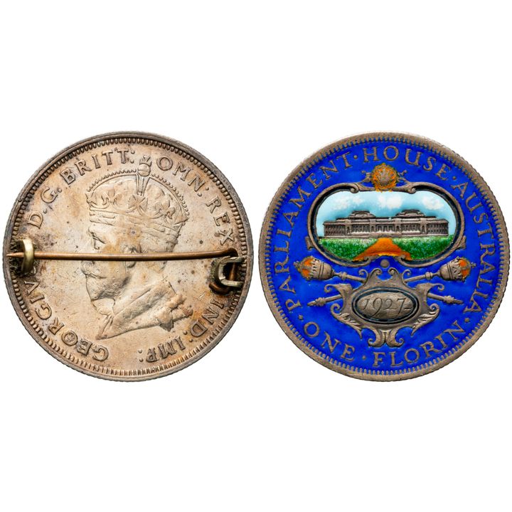 George V, Enameled Brooch - Canberra, Florin, 1927, EF
