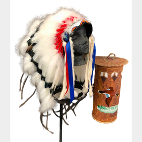 Sioux War Bonnet With Chippewa Birch Bark Bonnet Box