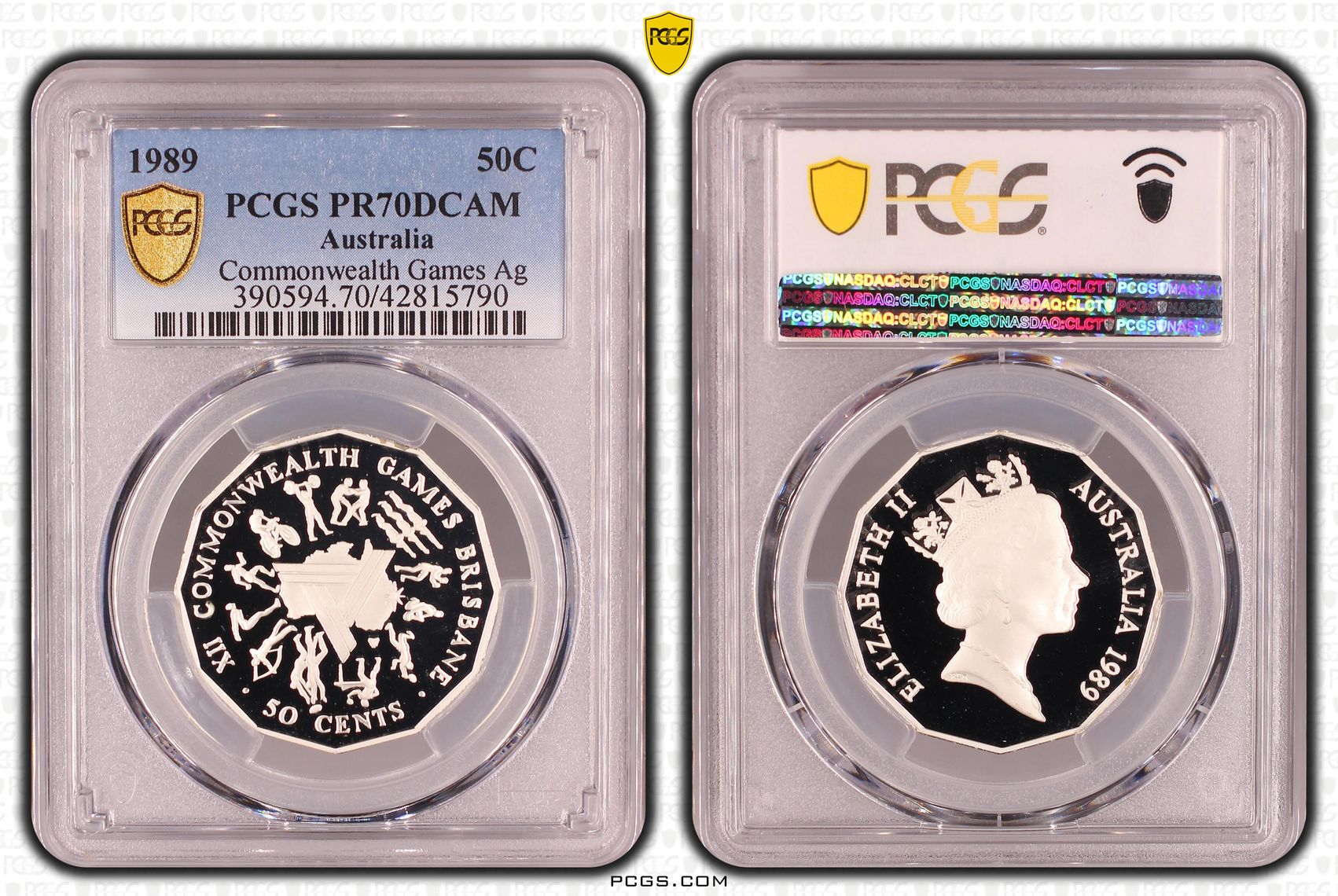 Elizabeth II, Silver, Commonwealth Games, Fifty Cent, PR70DCAM , 1989 PCGS POP - 22/0