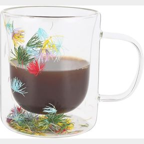 KOYTHIN DOUBLE WALLED GLASS COFFEE MUG WITH HANDLE, INSULATED LAYER FLOWERS COFFEE CUP, COLUMNAR DEMITASSE CLEAR CUPS WITH FLOWER,