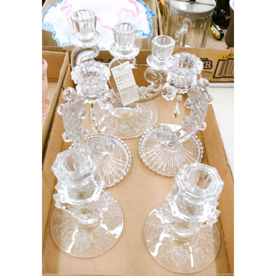 Box 5pc Vintage Glass Candlesticks