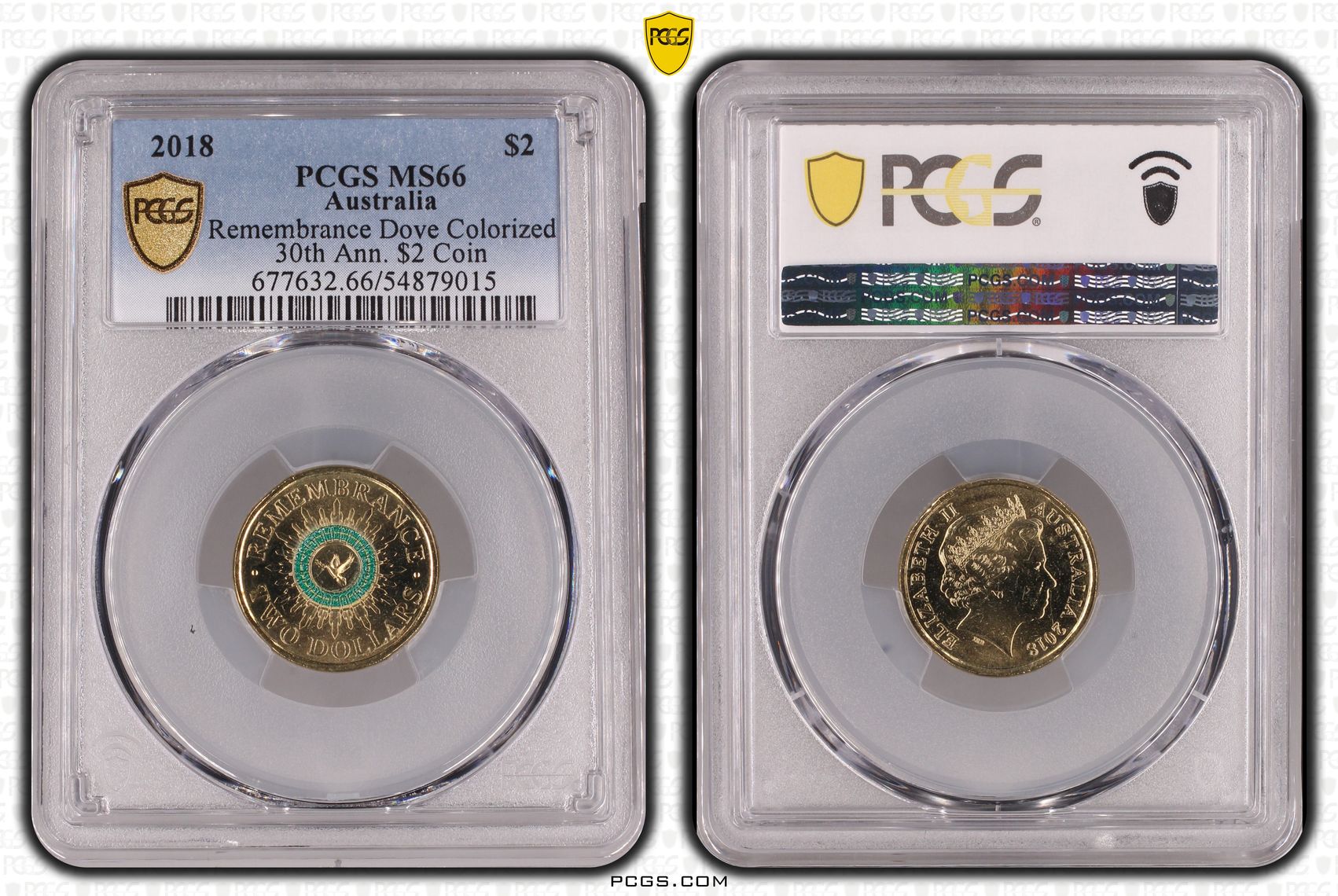 Remembrance Dove Colorized 30th Ann. $2 Coin, Two Dollar, 2018, PCGS MS66