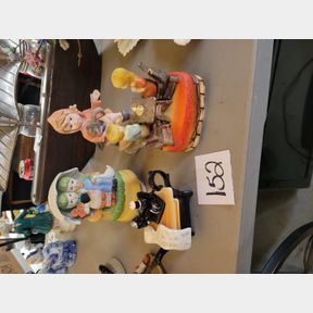Figurines, music boxes and sewing machine teapot
