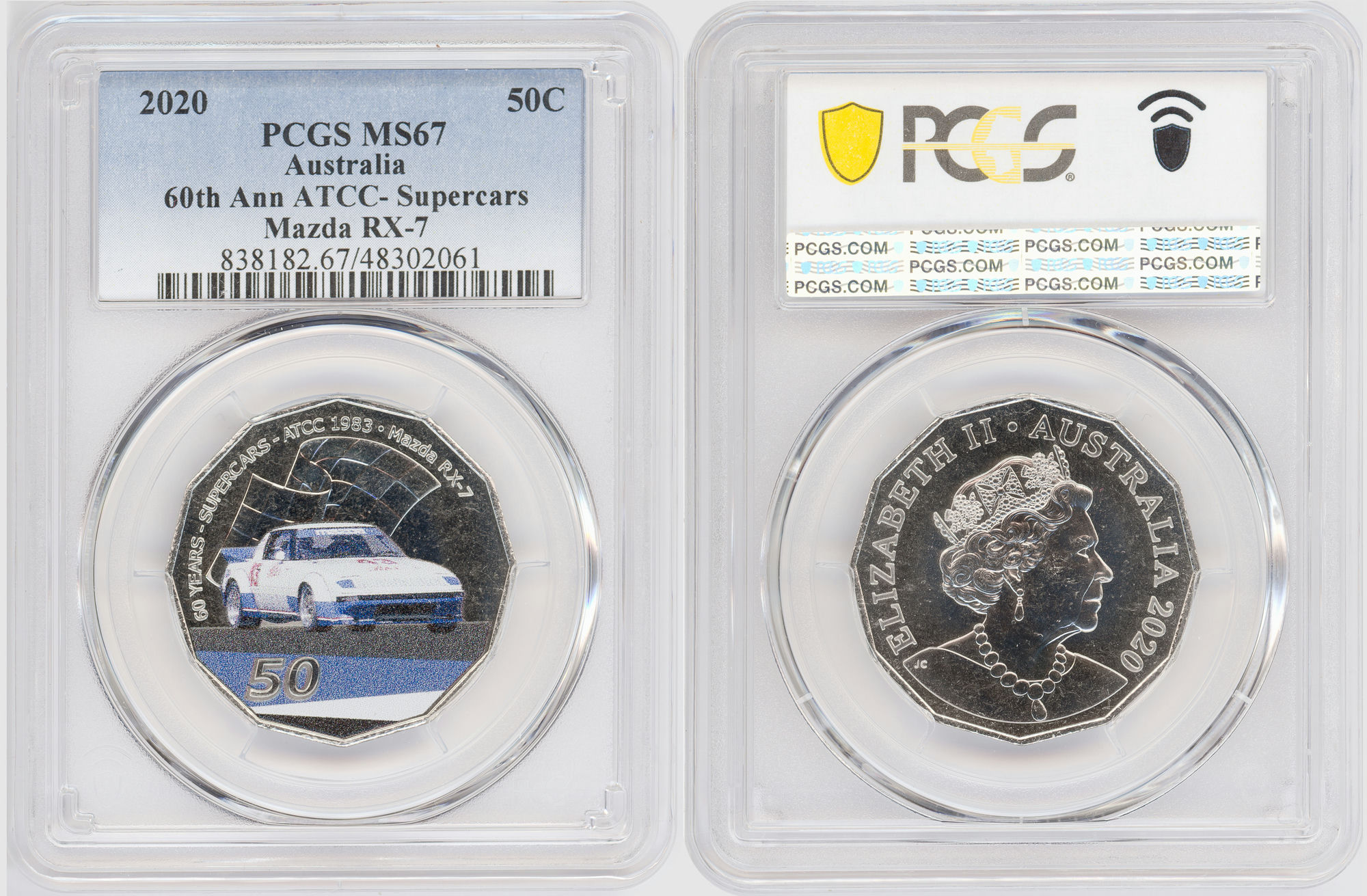 60th Ann ATCC- Supercars Mazda RX-7 , Fifty Cent, 2020, PCGS MS67
