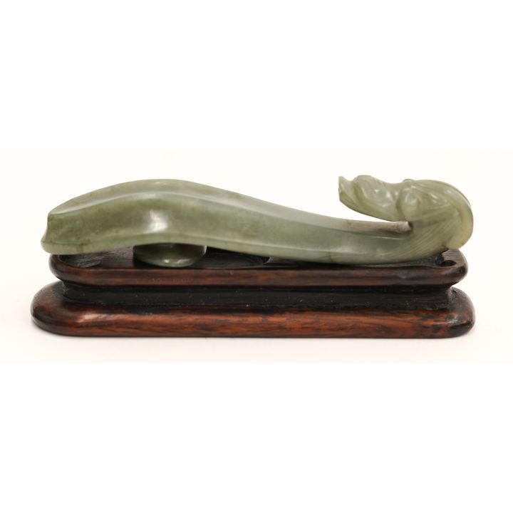 Chinese Yuan Jade Dragon Belt Hook on Stand