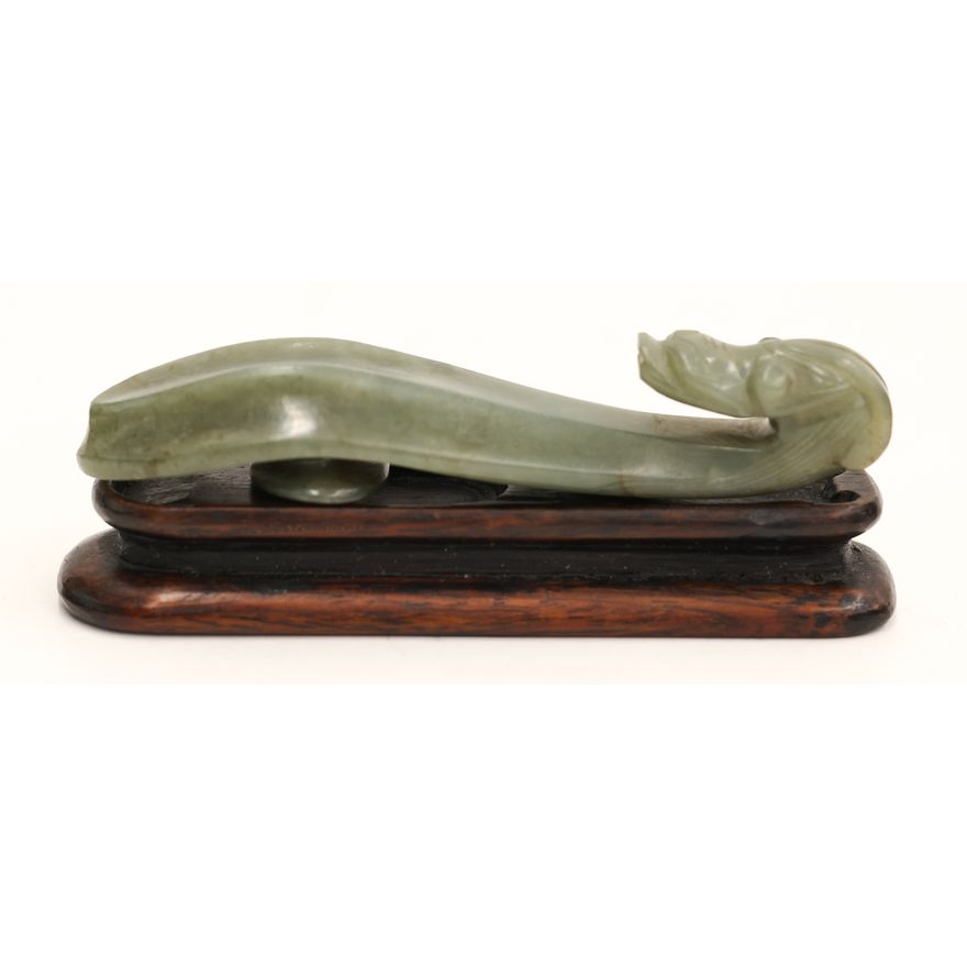 Chinese Yuan Jade Dragon Belt Hook on Stand