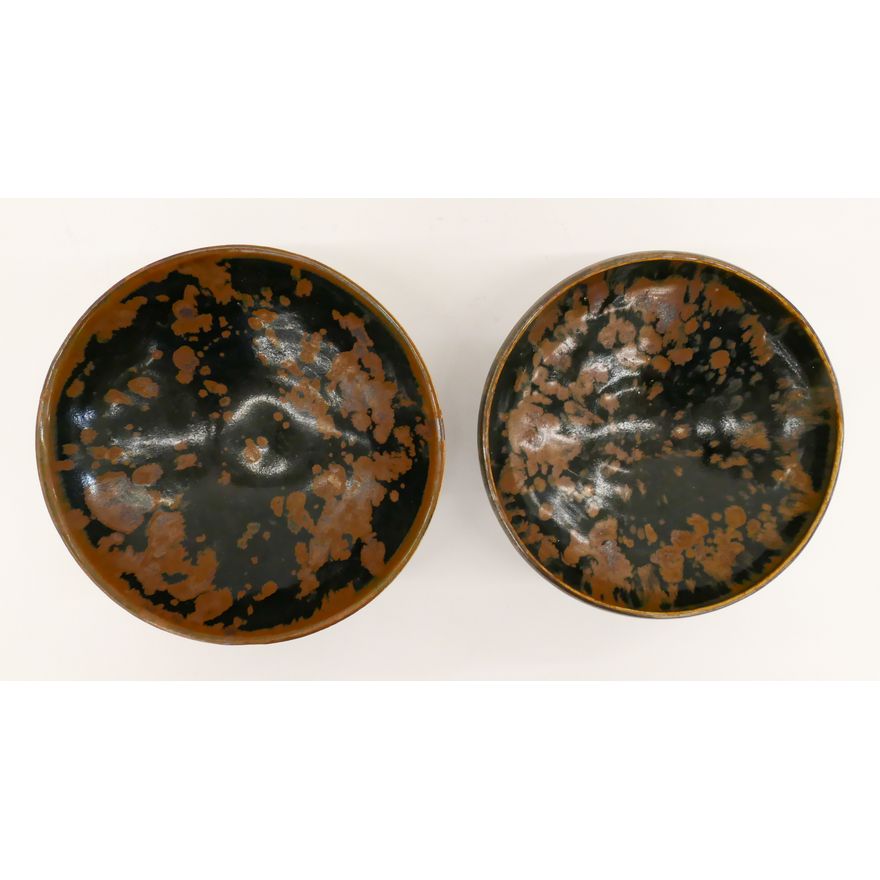 2pc Old Chinese Russet Splash Cizhou Bowls 7'' Diameter