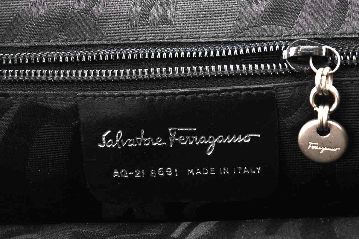 Salvatore Ferragamo Black Canvas Shoulder Bag with Metal Fittings