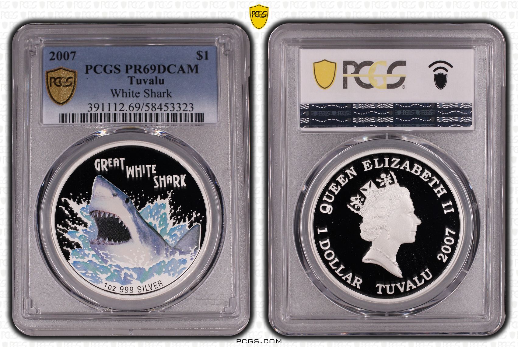 Tuvalu, White Shark, One Dollar, 2007, PCGS PR69DCAM