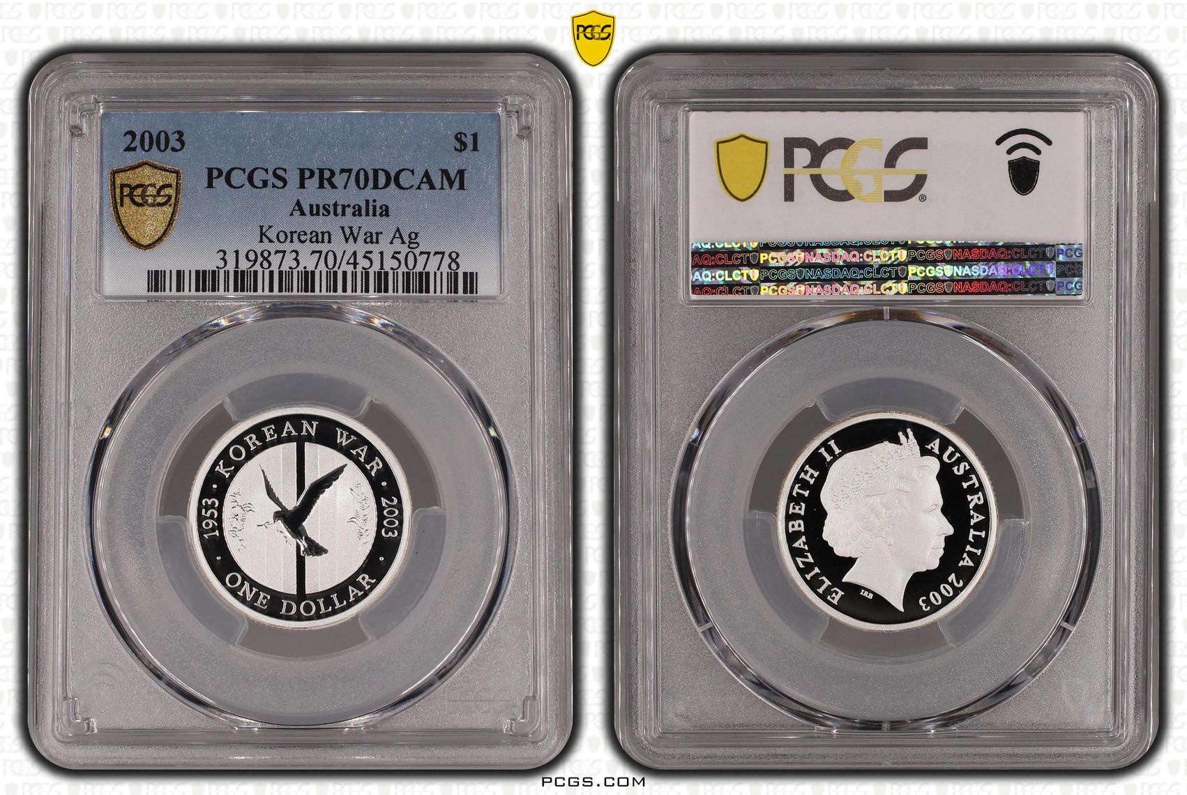 2003 Australia One Dollar, $1 Korean War Ag PCGS - PR70DCAM POP 9/0 -778