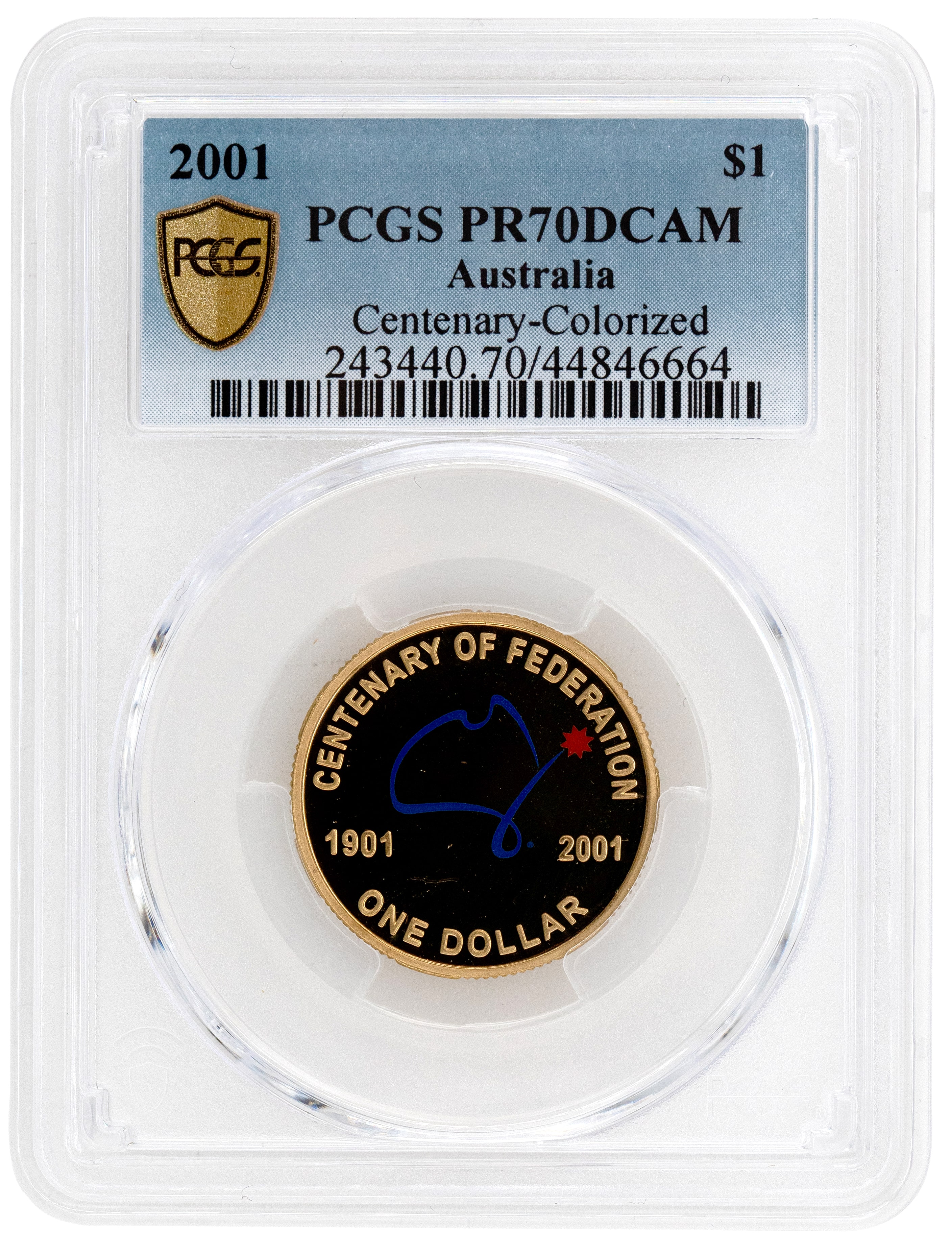 2001 Australia One Dollar, $1 Proof Centenary-Colorized PCGS - PR70DCAM POP 36/0 -664