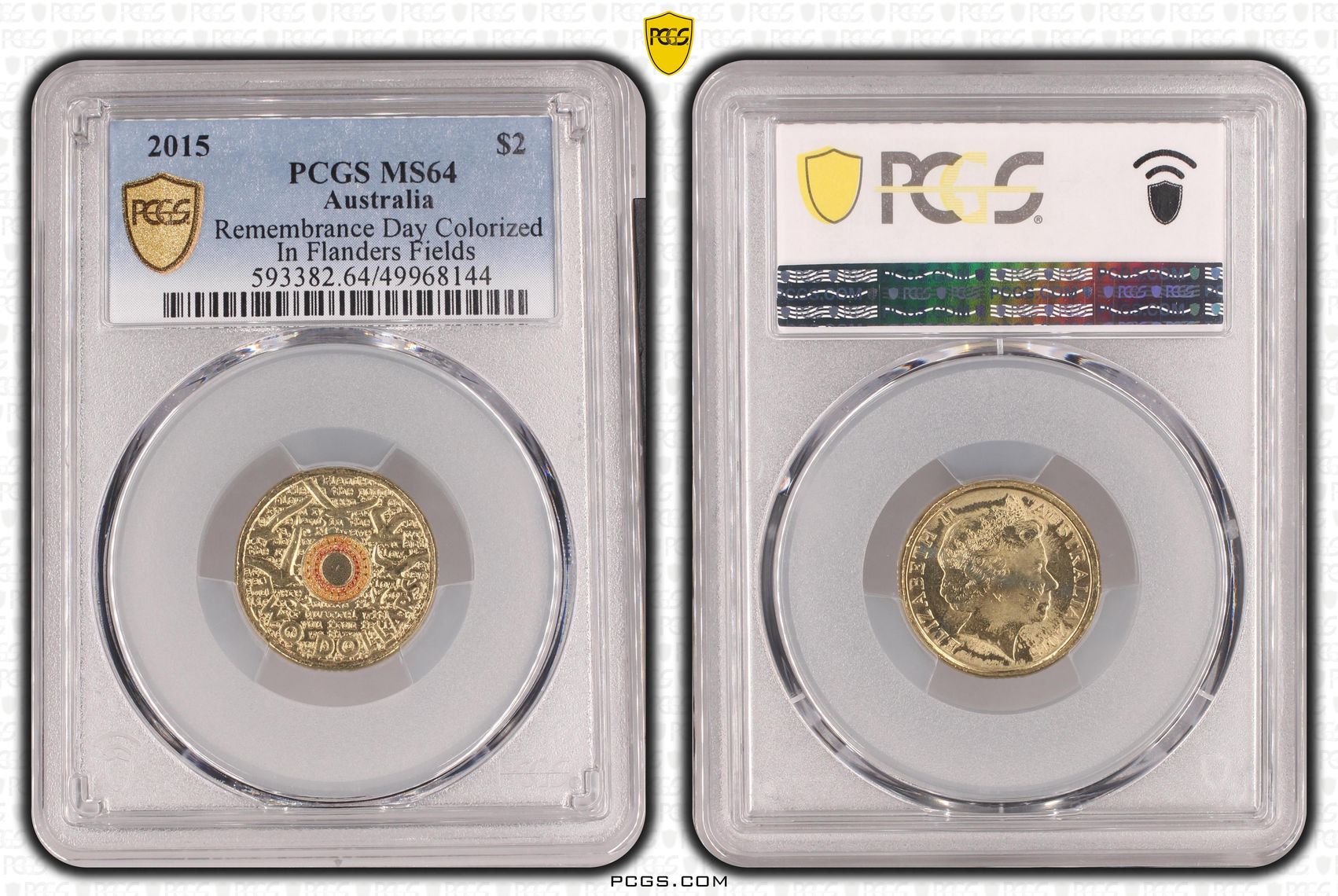 Remembrance Day Colorized - In Flanders Fields, Two Dollar, 2015, PCGS MS64