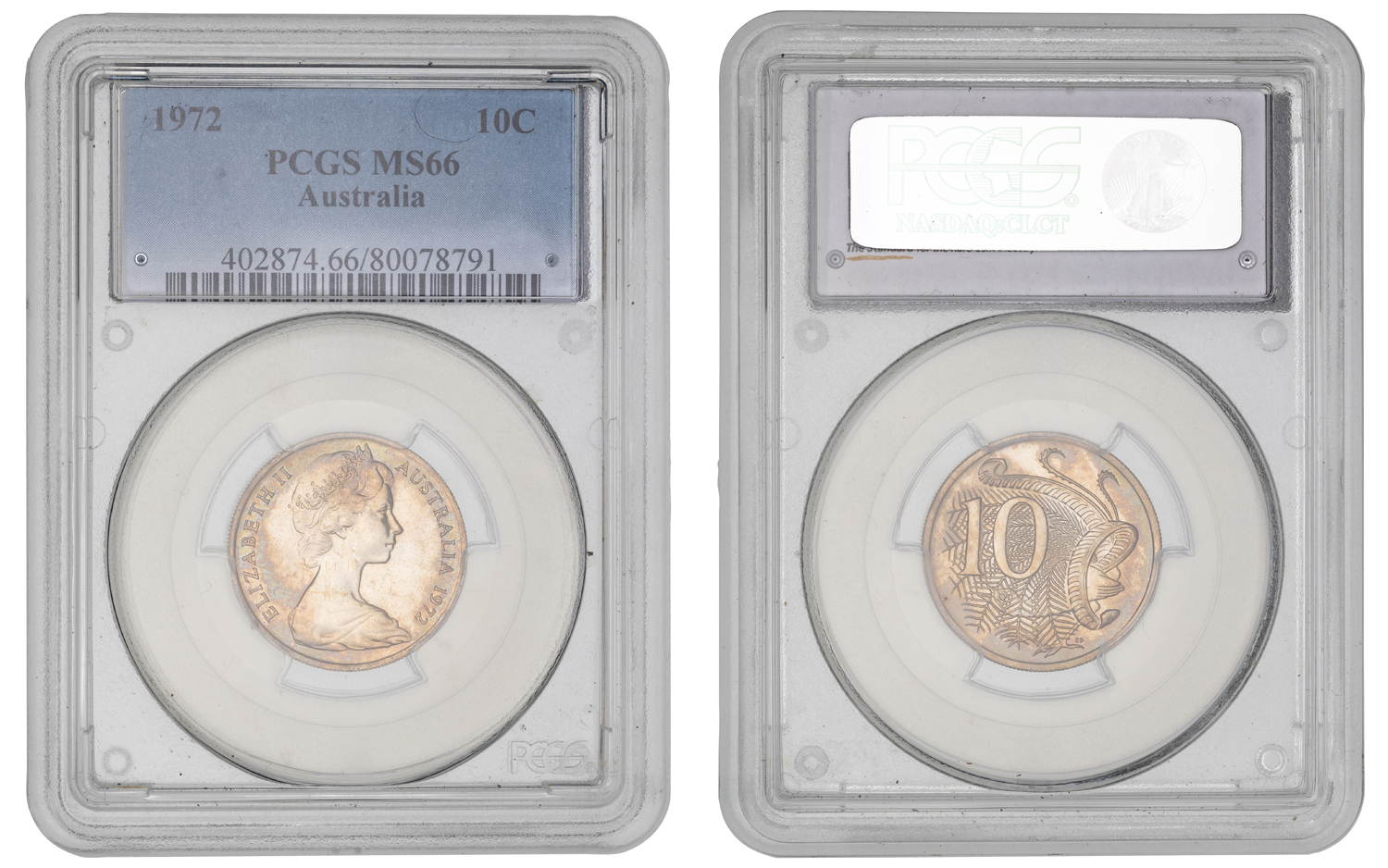 Elizabeth II, Ten Cent, 1972, PCGS MS66