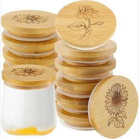 YOGURT JAR LIDS ROUND REUSABLE BAMBOO JAR LIDS CREATIVE WOODEN LIDS DECORATIVE BAMBOO LIDS WITH SILICONE SEALING RINGS COMPATIBLE
