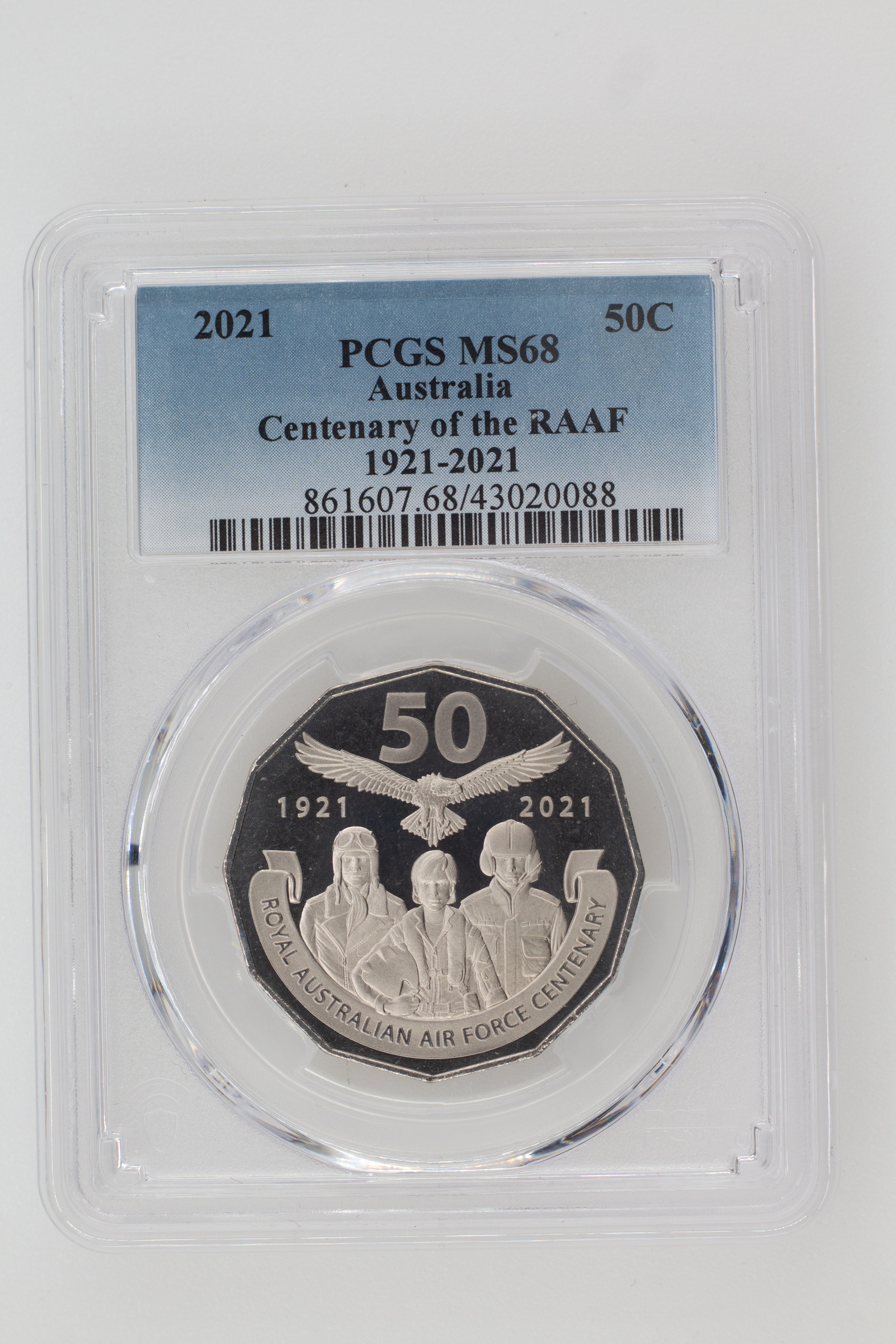 2021 Australia Fifty Cent, 50c Centenary of the RAAF 1921-2021 PCGS - MS68 -088