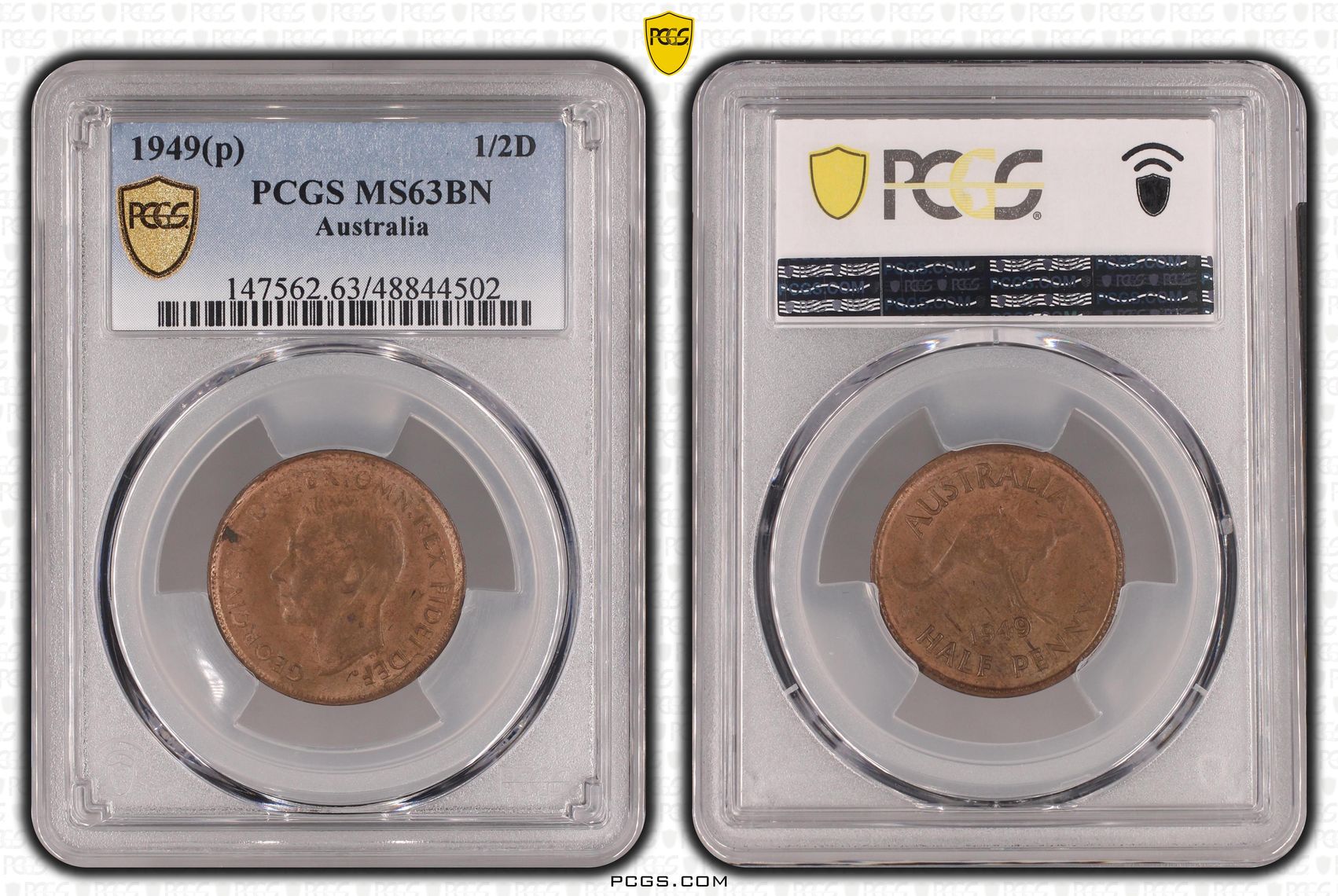 George VI, Halfpenny, 1949-Y., PCGS MS63BN