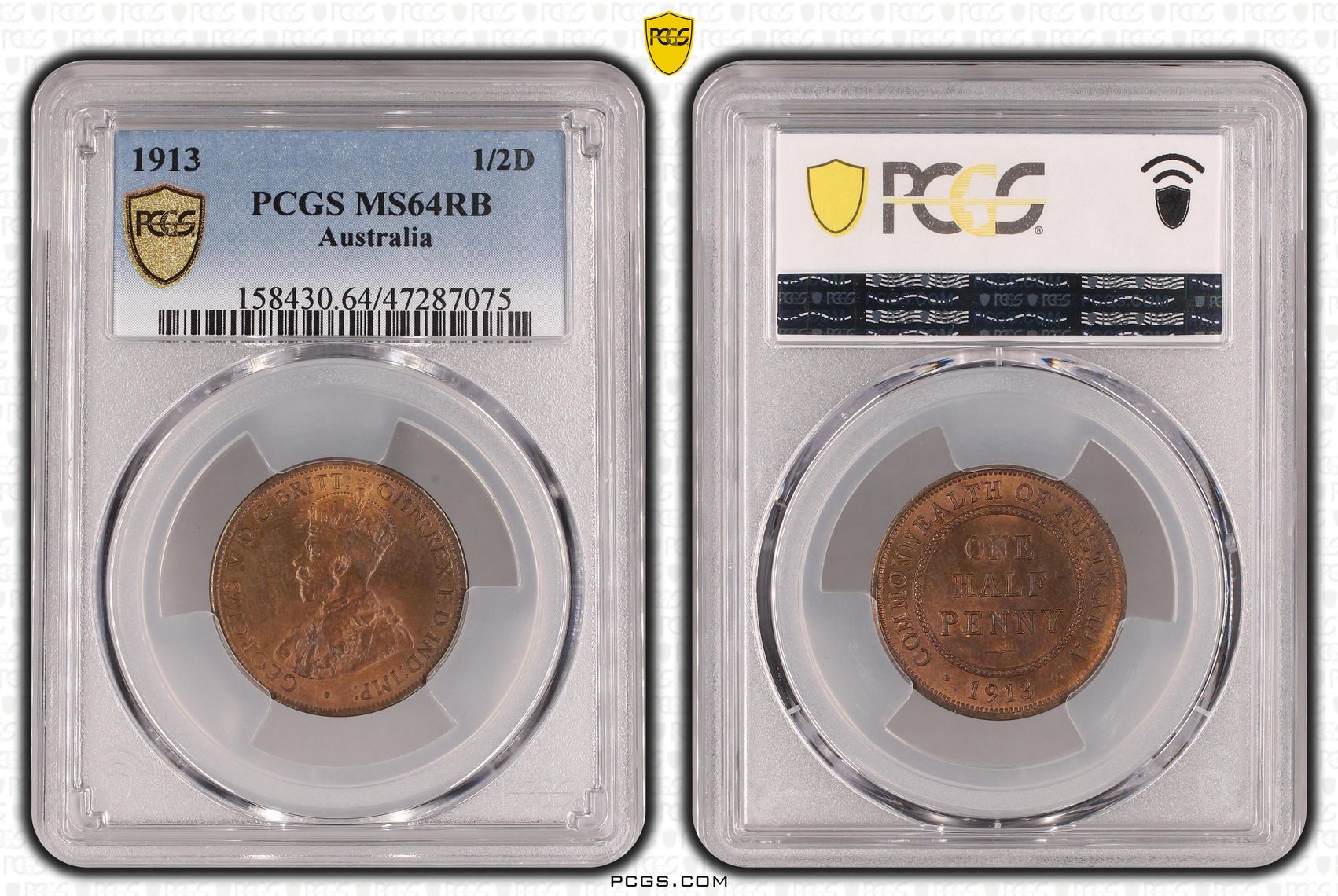 Halfpenny, 1913, PCGS MS 64RB