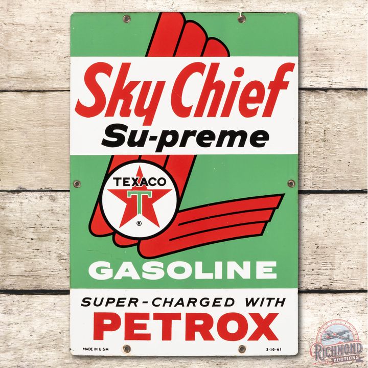 1961 Texaco Sky Chief w/ Petrox Porcelain Pump Plate sign