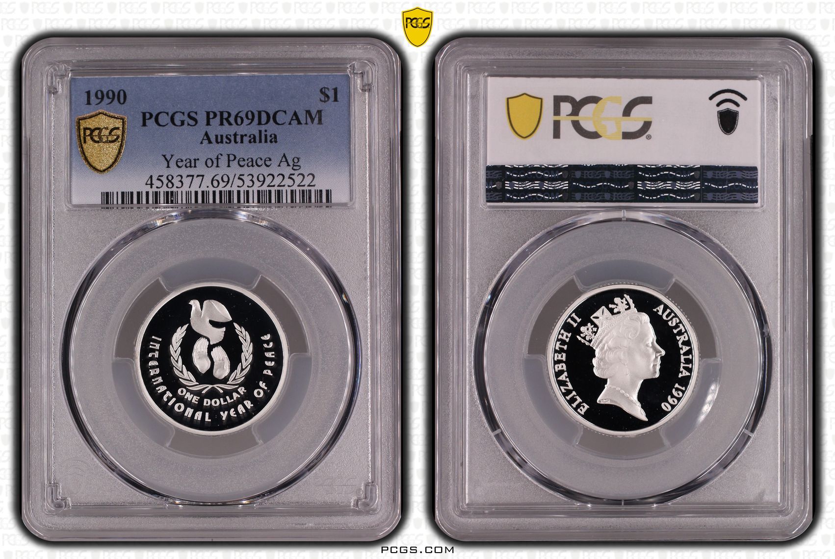 Year of Peace Silver, One Dollar, 1990, PCGS PR69DCAM