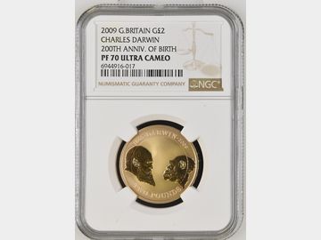 2009 ELIZABETH II PROOF GOLD 2 POUND 'CHARLES DARWIN' PF70 UCAM