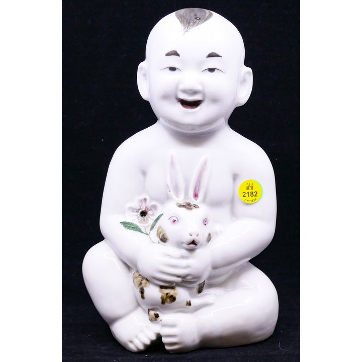 Old Chinese White Porcelain Decorated Boy Figure- 10''