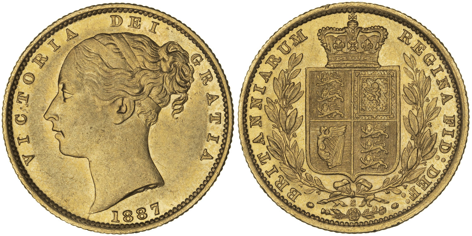 Victoria, Shield Reverse, Sovereign, 1887-S, aEF