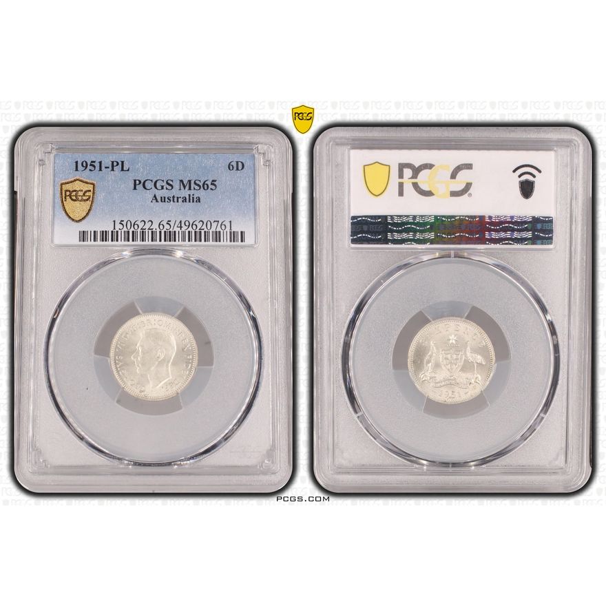 George VI, Sixpence, 1951-PL, PCGS MS65